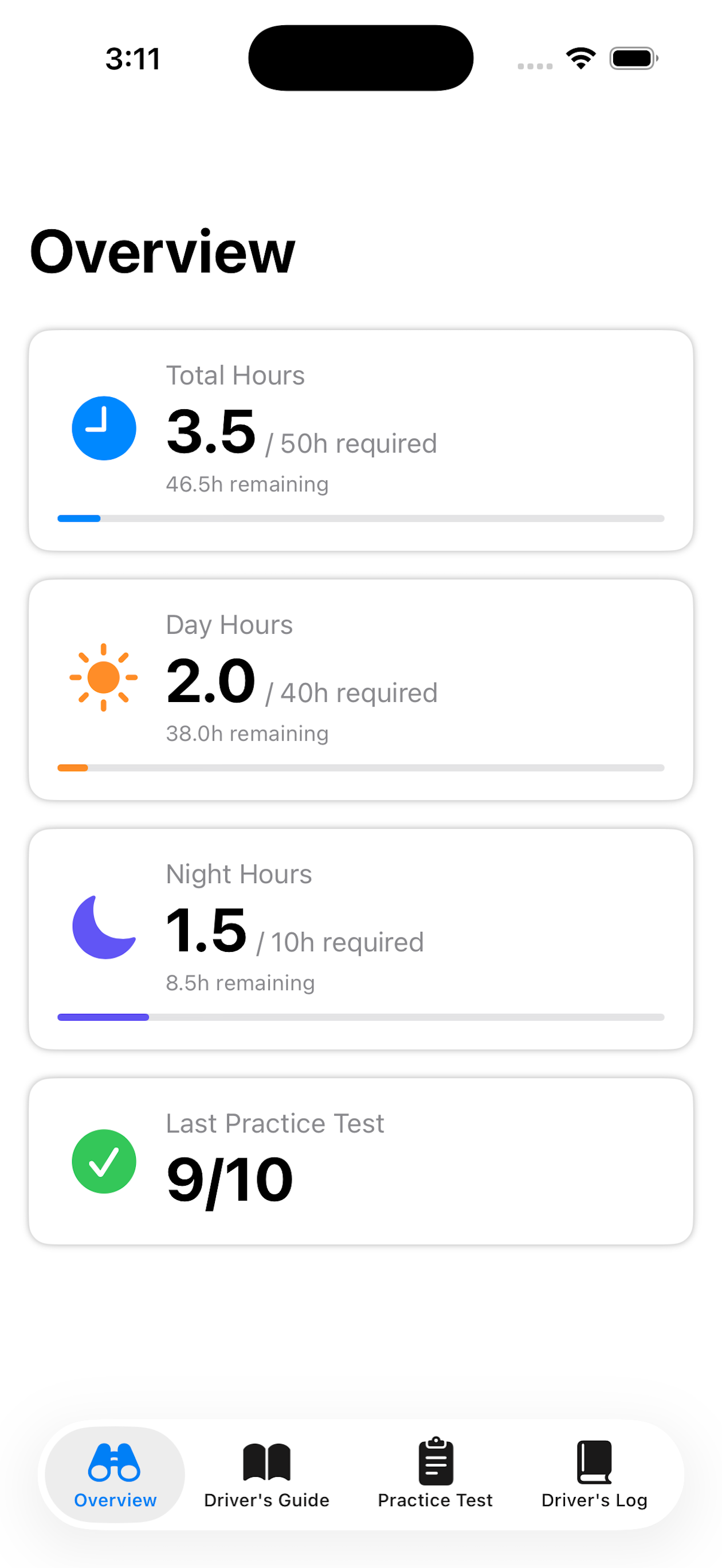 WA Student Driver app overview screen
