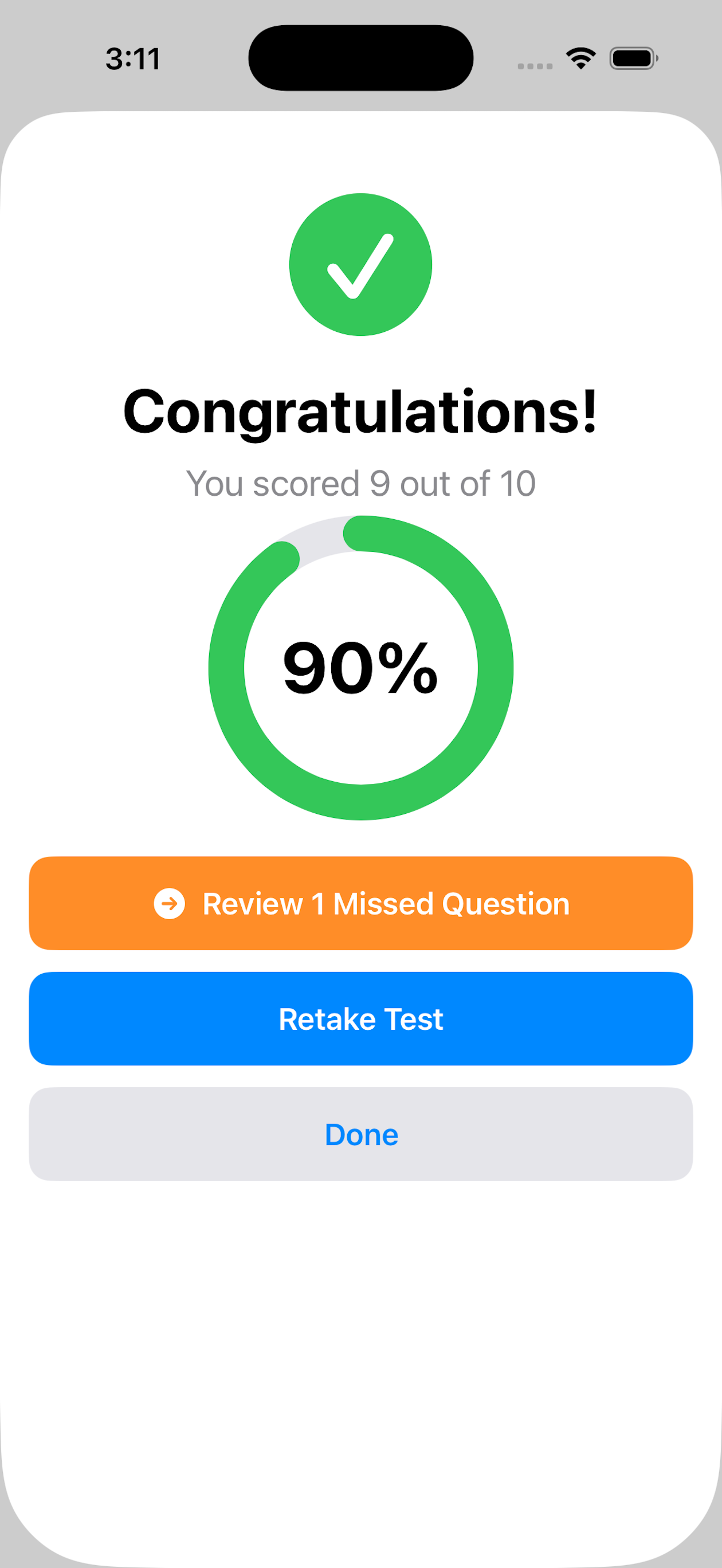 Practice review screen